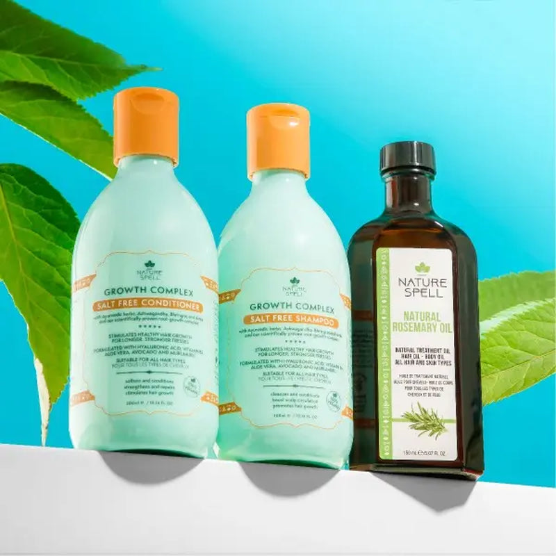 Nature Spell Rosemary Oil Infused Shampoo and Conditioner Set with Scalp Massager Dispenser for Enhanced Hair Growth