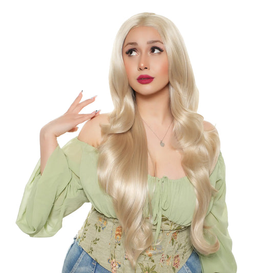 GLAM BUTTERCREAM 27-Inch Dimensional Neutral Mushroom Blonde Balayage Synthetic Wig with Face Framing Layers and Heat Resistance | Free-Part Lace Cap Included | #FSG62