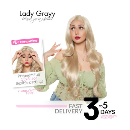 GLAM BUTTERCREAM 27-Inch Dimensional Neutral Mushroom Blonde Balayage Synthetic Wig with Face Framing Layers and Heat Resistance | Free-Part Lace Cap Included | #FSG62